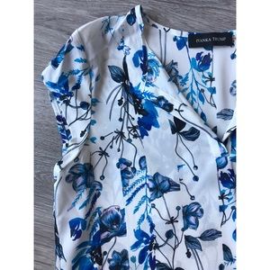 Ivanka Trump Short Sleeve Blouse Blue Flowers